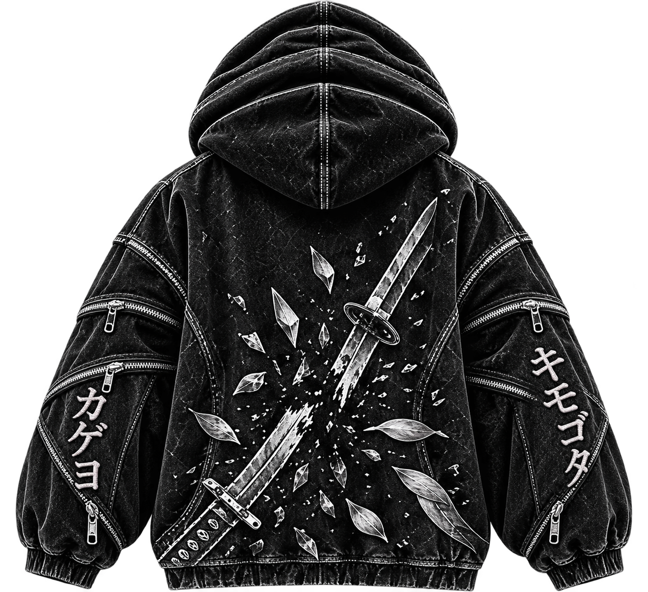 Dos de la veste noire Kagueyo originale avec le katana brisé